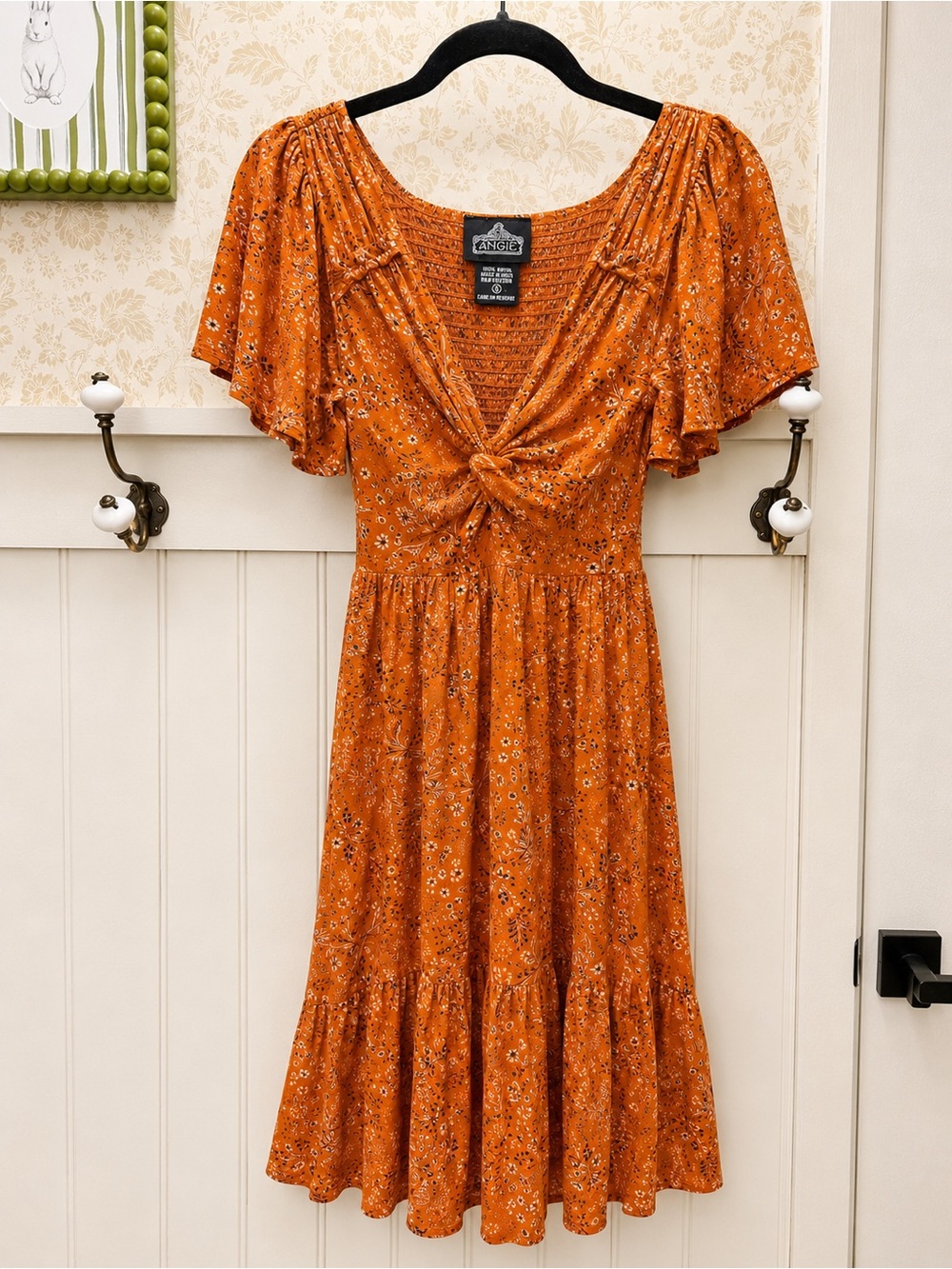Angie Rust Orange Knot-Front Midi Dress